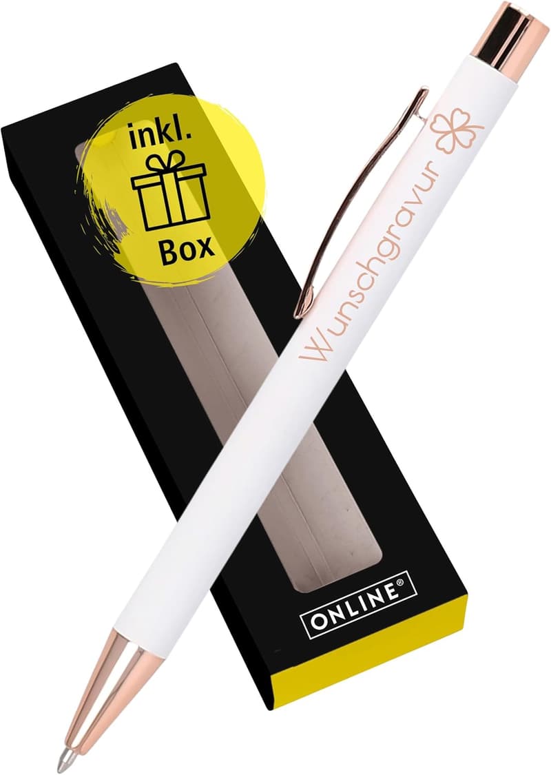 Personalisierter Kugelschreiber mit Gravur in Geschenkbox – Aluminium, Roségold