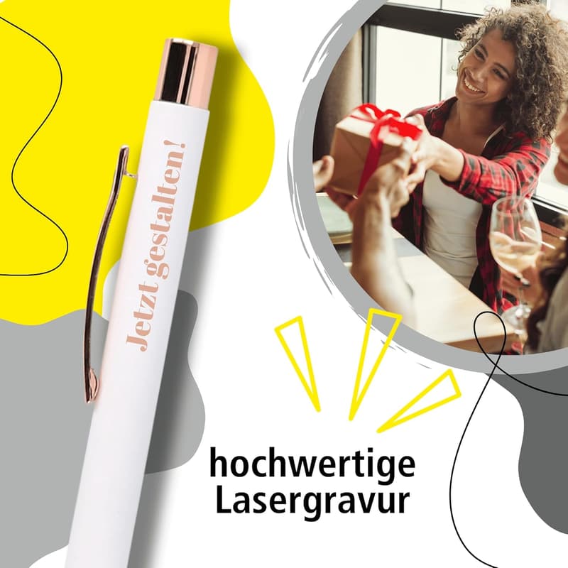 Personalisierter Kugelschreiber mit Gravur in Geschenkbox – Aluminium, Roségold