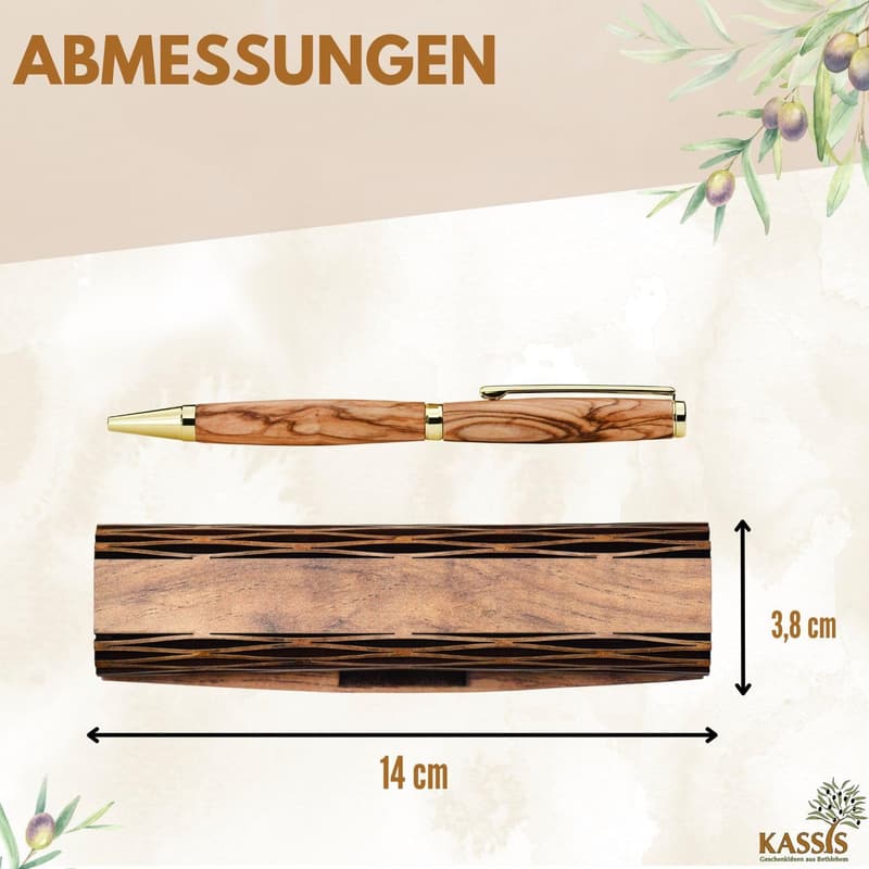 Personalisierbarer Kugelschreiber aus Olivenholz im Geschenkschachtel – handgefertigtes Schreibset