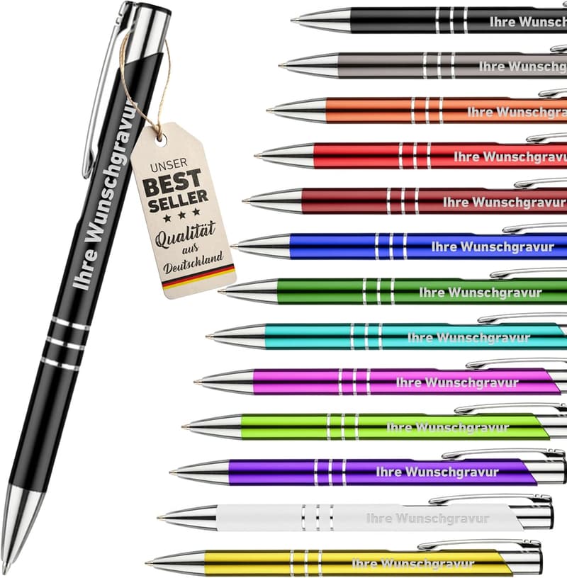 Personalisierter DTF Kugelschreiber mit Gravur - 13 Farben, 10er Set