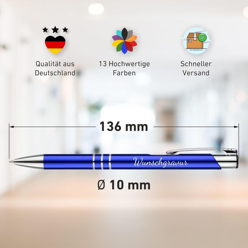 Personalisierter DTF Kugelschreiber mit Gravur - 13 Farben, 10er Set