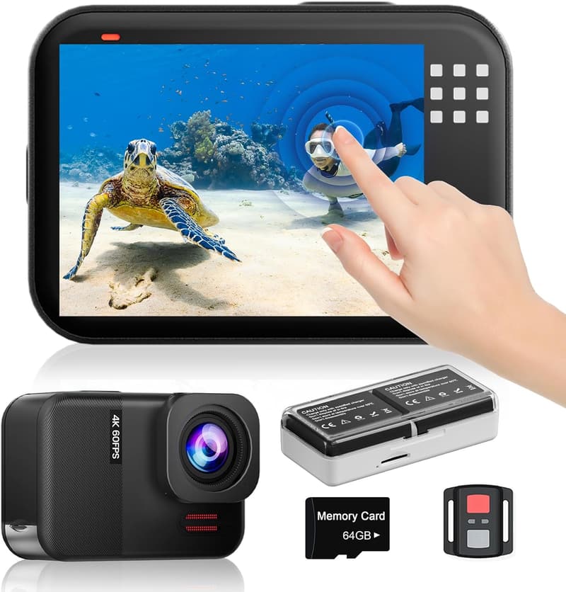 4K Action Cam mit 64G SD Karte, 48MP und 8X Zoom für Sport