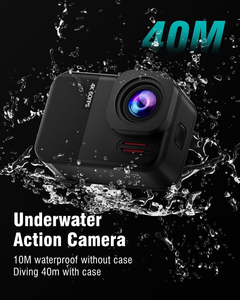 4K Action Cam mit 64G SD Karte, 48MP und 8X Zoom für Sport