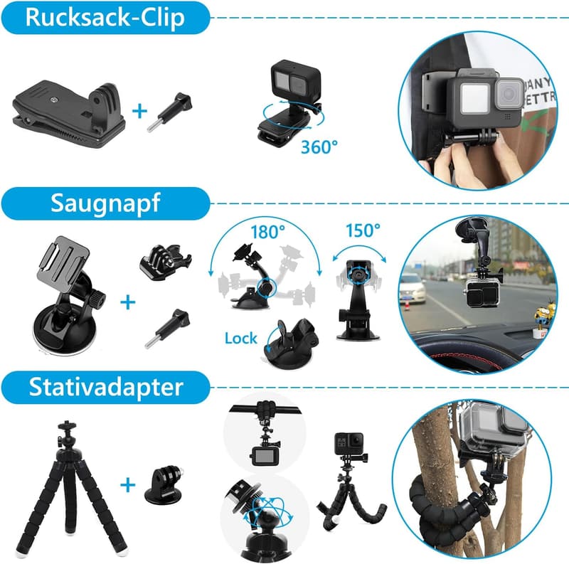 GoPro Hero 13 Zubehörset mit Schutzhülle, Halterungen und Selfie-Stange