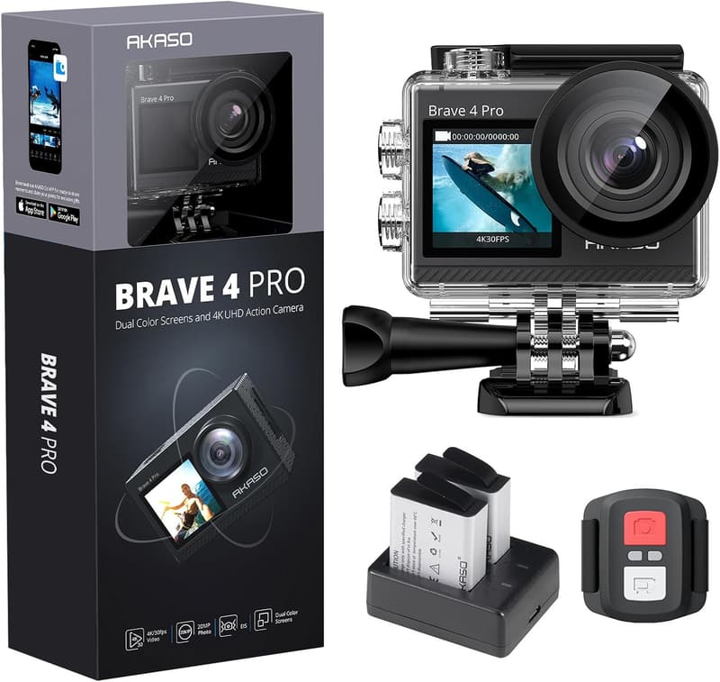 AKASO Brave 4 Pro Unterwasserkamera 4K mit EIS und 2 Akkus