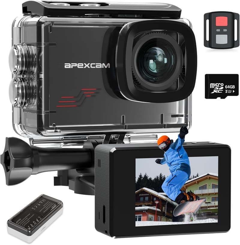 Apexcam M80 Action Cam 4K mit 64GB Karte, wasserdicht bis 40m