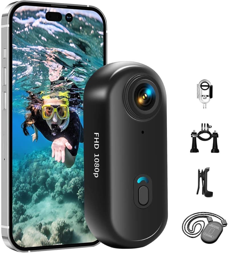 Tiantianle 1080P WiFi Actionkamera, wasserdicht bis 30m, 360° Helm-Kamera