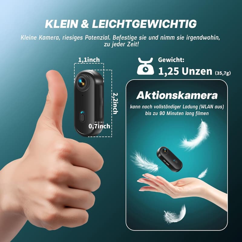 Tiantianle 1080P WiFi Actionkamera, wasserdicht bis 30m, 360° Helm-Kamera