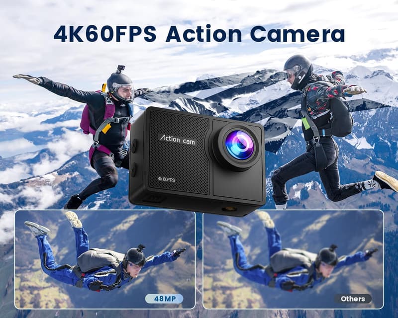 4K Action Cam mit 64GB, 8X Zoom, 48MP und EIS Bildstabilisierung