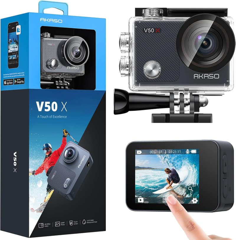 AKASO V50X 4K Action Cam mit EIS, 20MP, 40m wasserdicht, Touchscreen