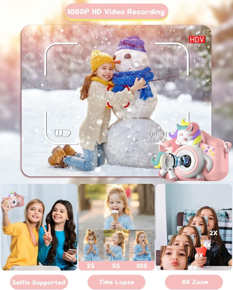 Gofunly Kinderkamera 1080P mit 32GB für Jungen und Mädchen, 3-12 Jahre