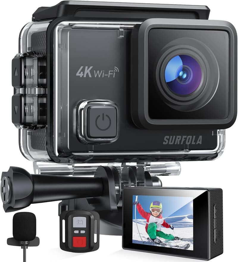 Surfola 4K Action Cam mit 40M Wasserdichtigkeit und 20MP EIS Bildstabilisierung