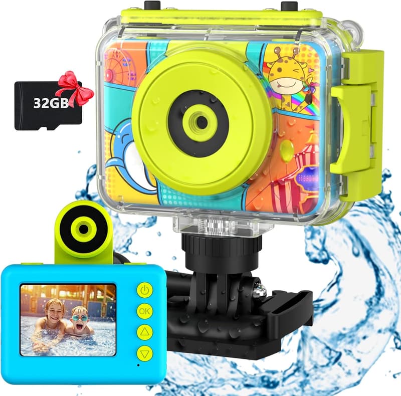 Wasserdichte Digitalkamera für Kinder 12 MP, Unterwasser, Blau