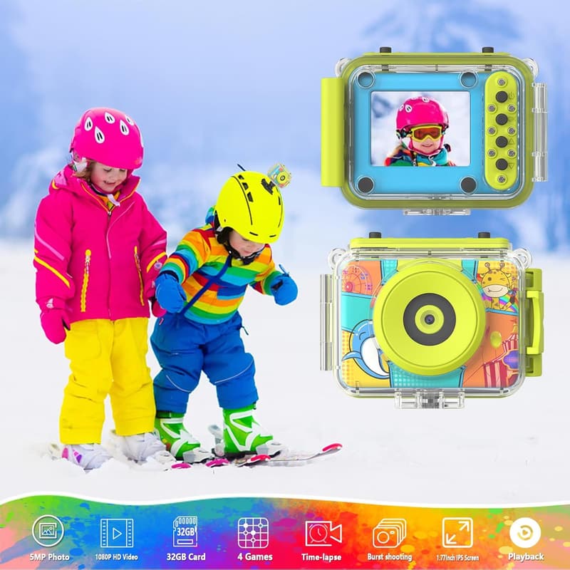Wasserdichte Digitalkamera für Kinder 12 MP, Unterwasser, Blau