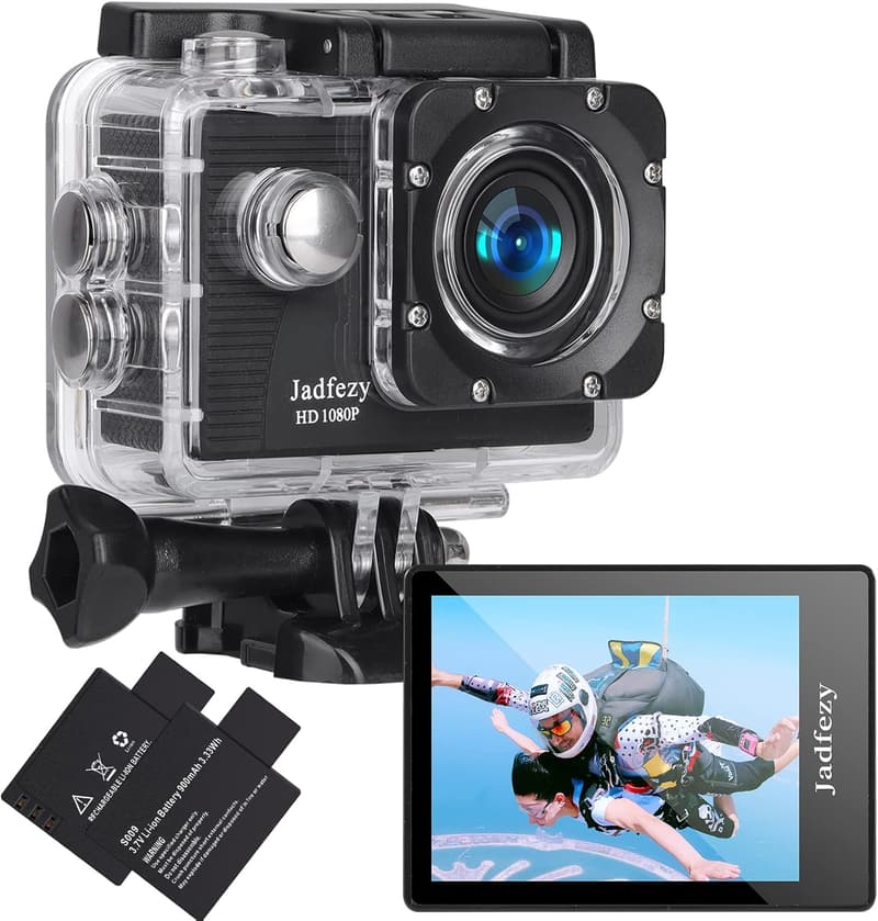 Jadfezy FHD Action Cam 1080P, wasserdicht bis 30m, 140° Weitwinkel
