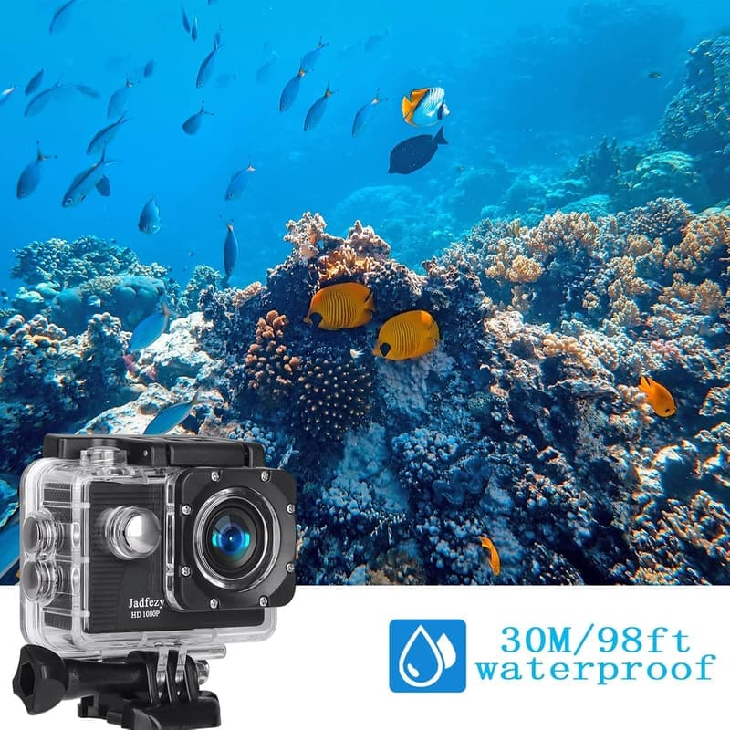 Jadfezy FHD Action Cam 1080P, wasserdicht bis 30m, 140° Weitwinkel