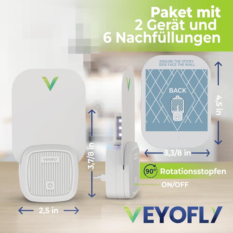 Insektenfalle für Fliegen und Mücken – 2 Geräte + 6 Klebekarten