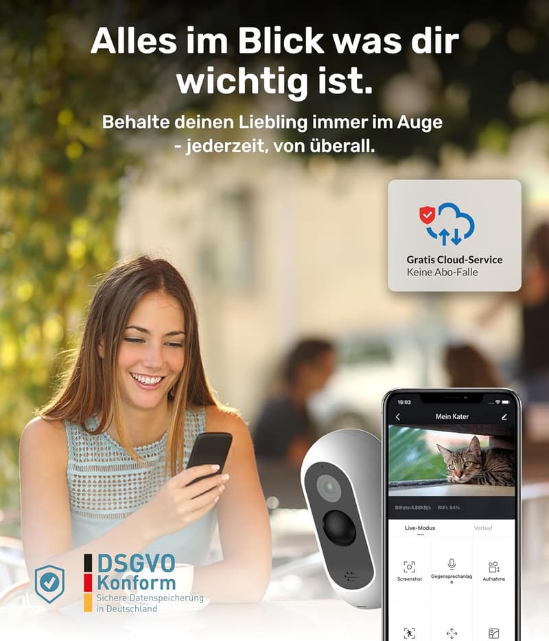 Wetterfeste WLAN-Hundekamera mit 3MP und 2-Wege-Audio