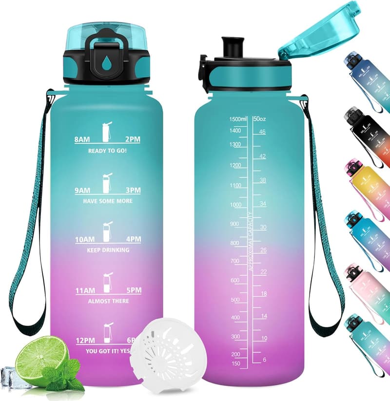 Motivierende 1,5L Sport-Trinkflasche mit Filter und Zeitmarkierung