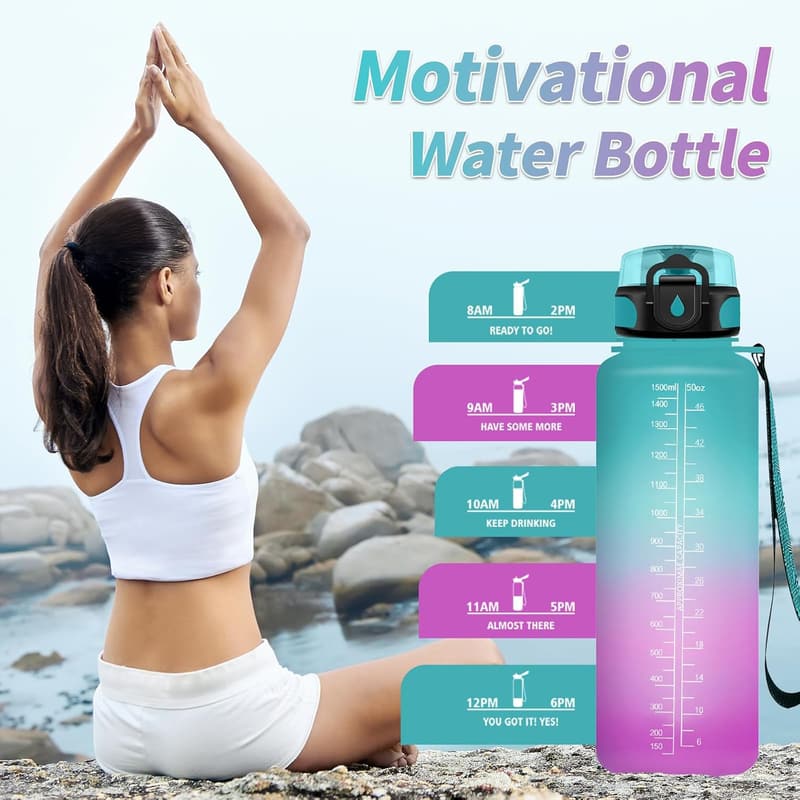 Motivierende 1,5L Sport-Trinkflasche mit Filter und Zeitmarkierung