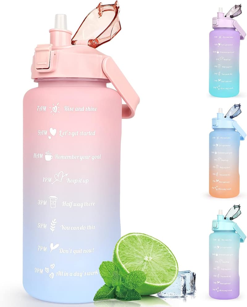 Motivations-Trinkflasche 2000ml mit Zeitmarkierung, lila, BPA-frei