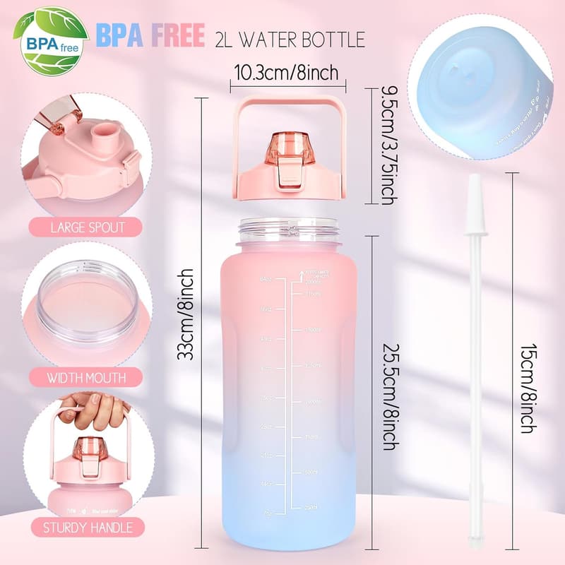 Motivations-Trinkflasche 2000ml mit Zeitmarkierung, lila, BPA-frei