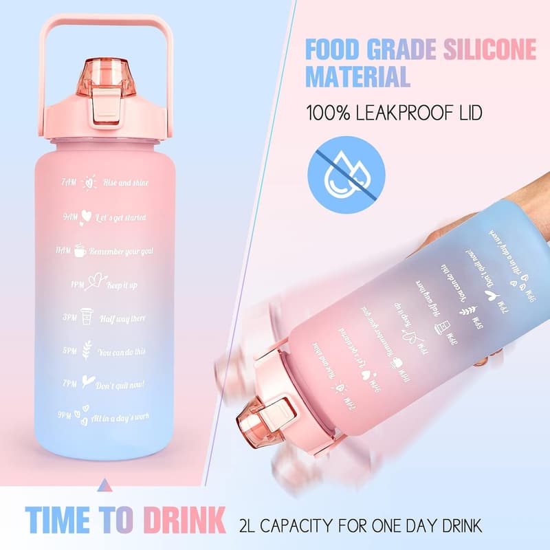 Motivations-Trinkflasche 2000ml mit Zeitmarkierung, lila, BPA-frei