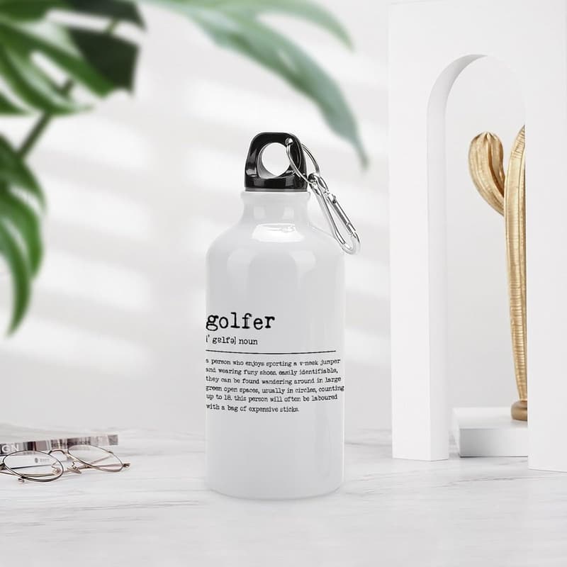 Lustige Wasserflasche mit Golfer-Zitat, isoliert, 400 ml