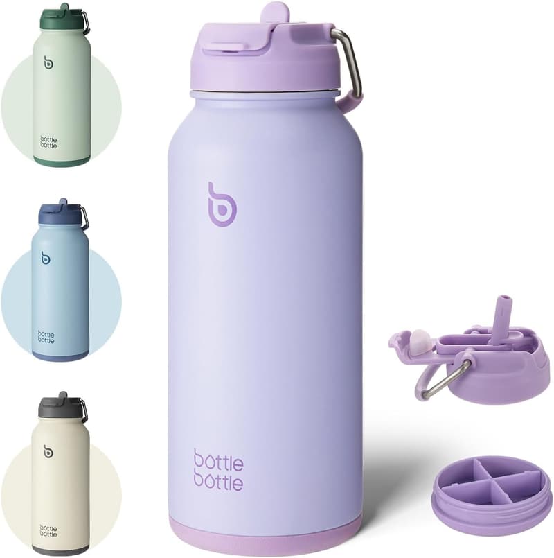 Edelstahl Trinkflasche 1L mit Strohhalm – Auslaufsicher, BPA-frei, doppelwandig