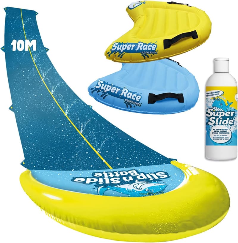 XXL Wasserrutschmatte 10 Meter mit Bodyboards und Rutschseife für Kinder & Erwachsene