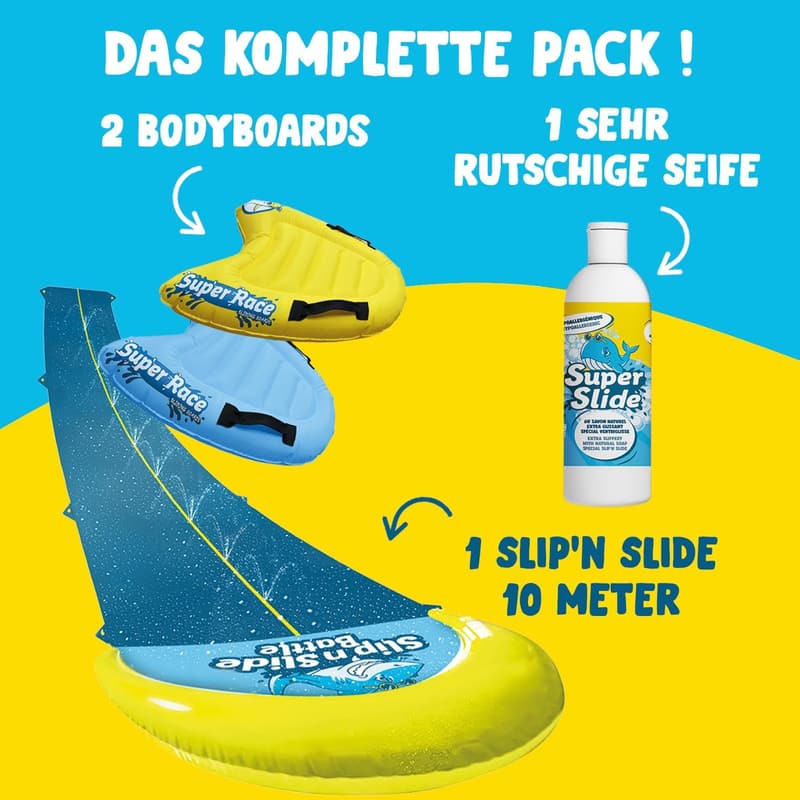 XXL Wasserrutschmatte 10 Meter mit Bodyboards und Rutschseife für Kinder & Erwachsene