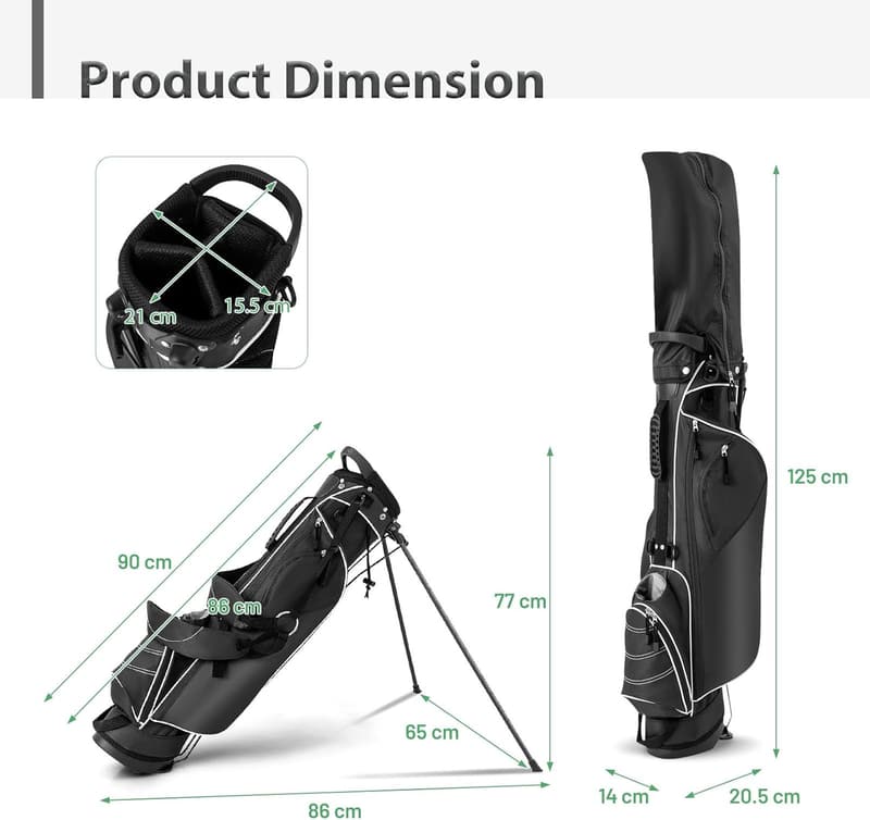 LIFEZEAL Golf Standtasche für Herren und Frauen, leicht mit 4 Trennwänden, schwarz