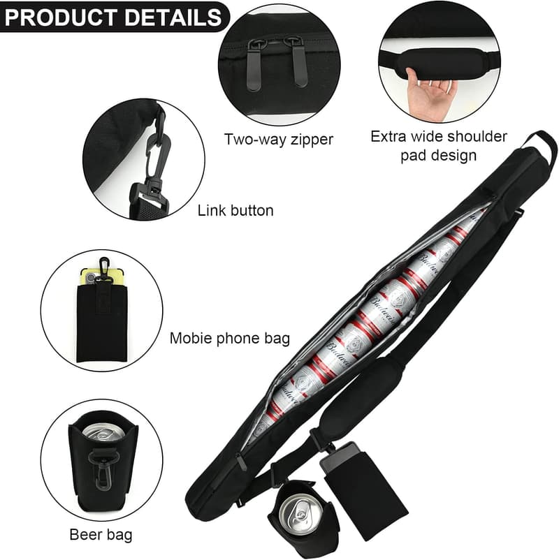 Isolierte Golftasche für Bierdosen mit Handytasche (Schwarz)