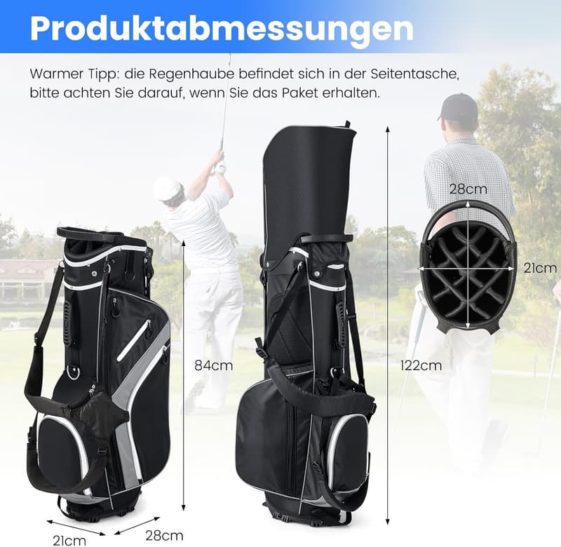 COSTWAY Golf Stand Bag mit 6/8/14er Unterteilung – Tragbare Golftasche für Herren und Damen