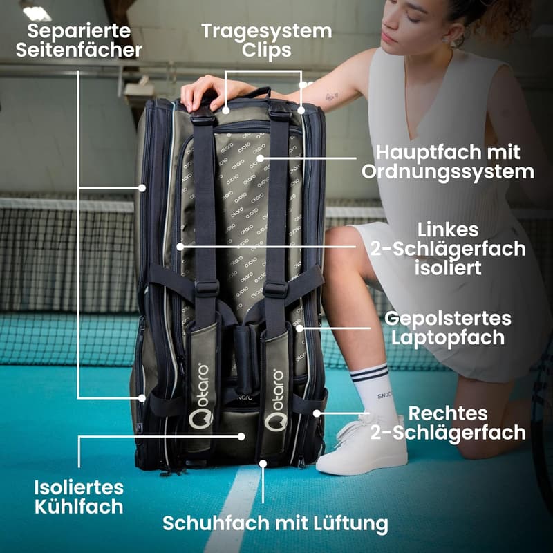Otaro Premium Tennistasche 82L für Tennis, Badminton, Padel, Squash