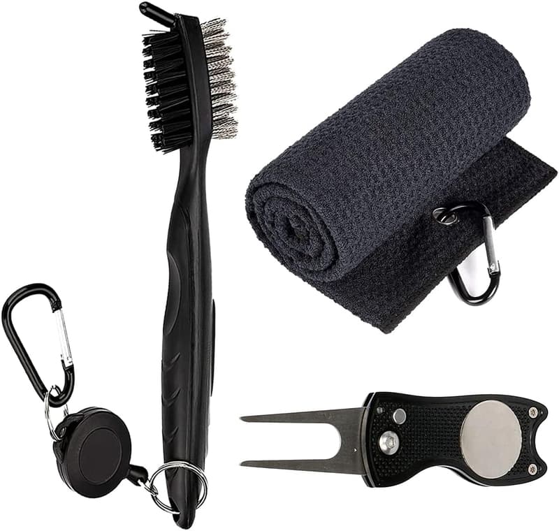 2er Set Golf-Reinigungsbürste 3-in-1 mit Karabiner und rutschfestem Griff