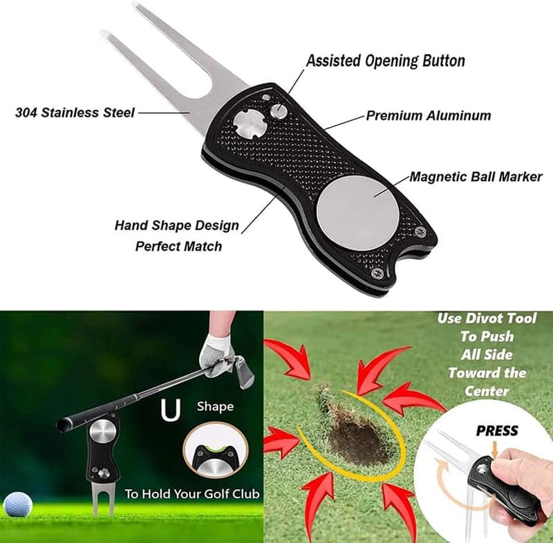 2er Set Golf-Reinigungsbürste 3-in-1 mit Karabiner und rutschfestem Griff