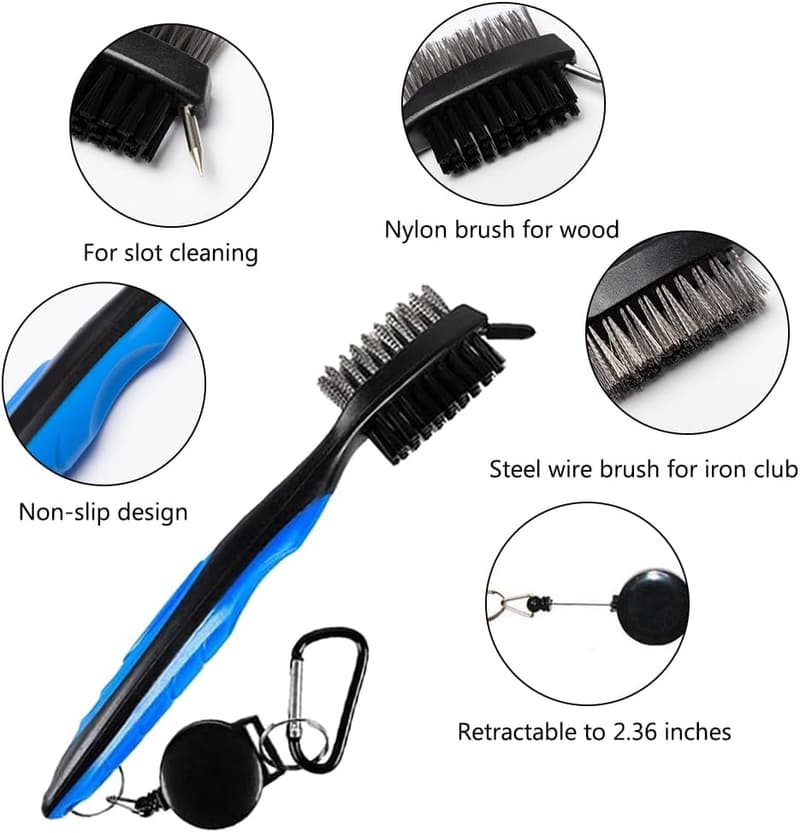 3 Stück Golf-Reinigungsbürste mit Edelstahl & Nylon für Golfschläger