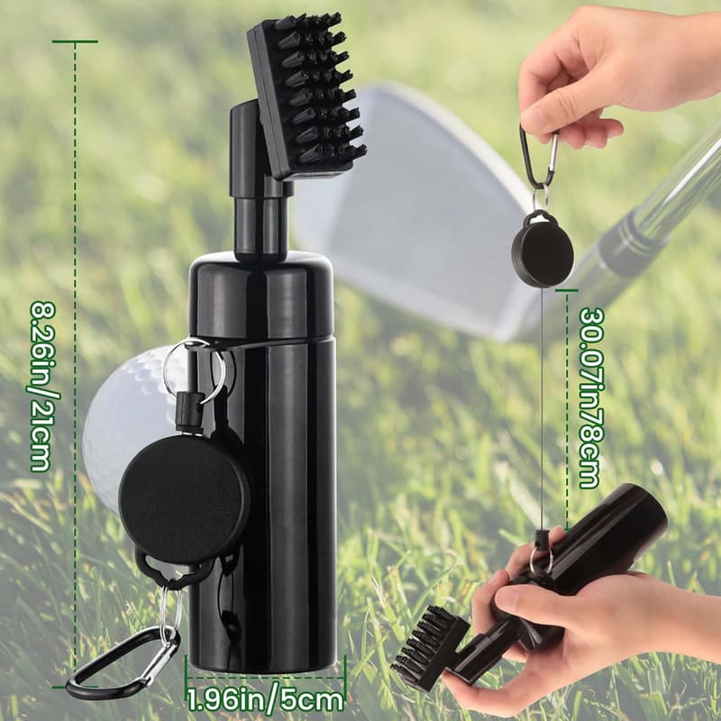 Tragbare Golfschlägerbürste mit Wasserspray und Karabinerclip