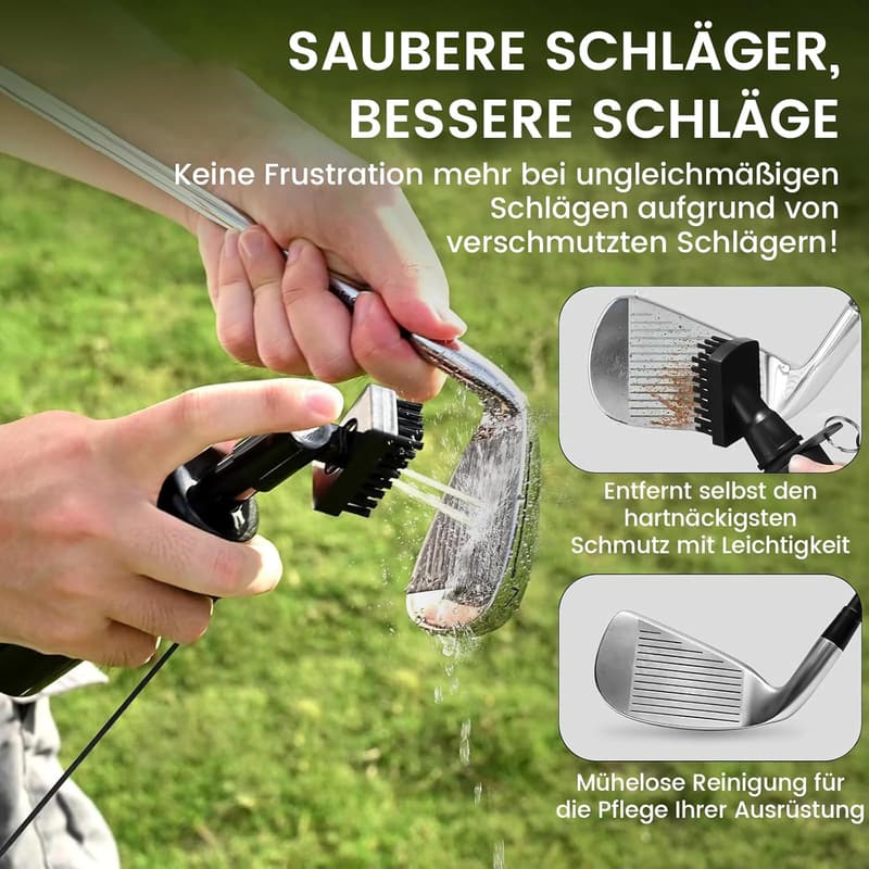 Tragbare Golfschlägerbürste mit Wasserspray und Karabinerclip