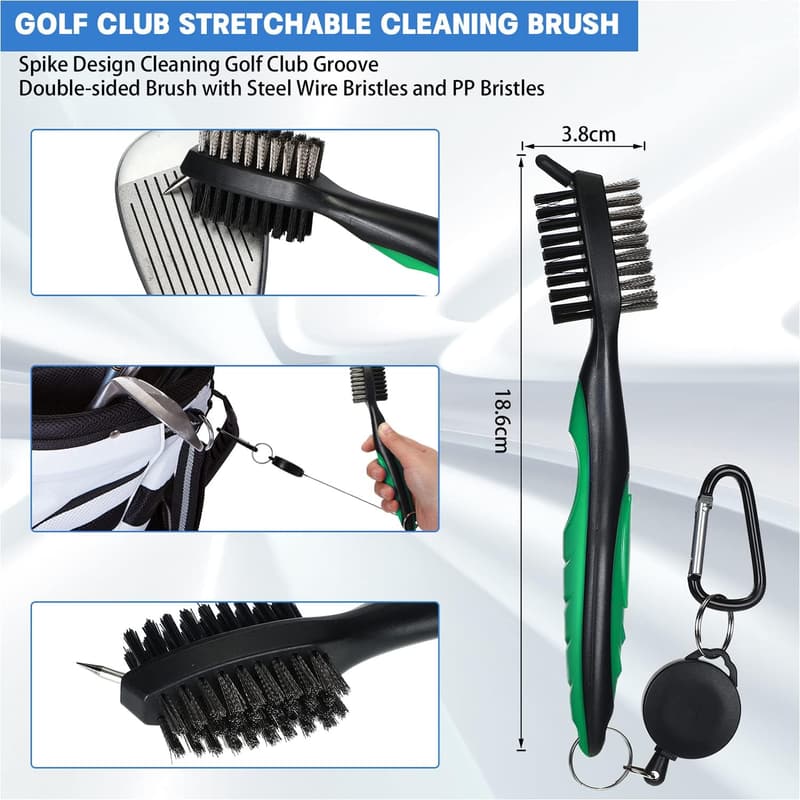 Golf Bürste mit Karabiner und Groove Cleaner - Grün