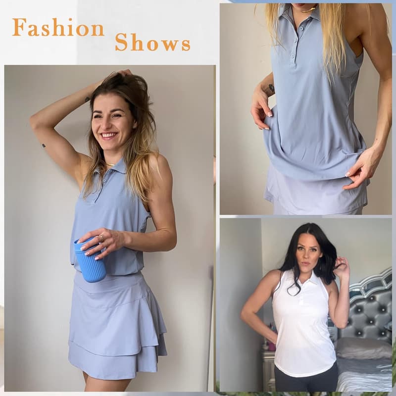 Damen Golf Poloshirt ärmellos mit Kragen für Sport und Yoga