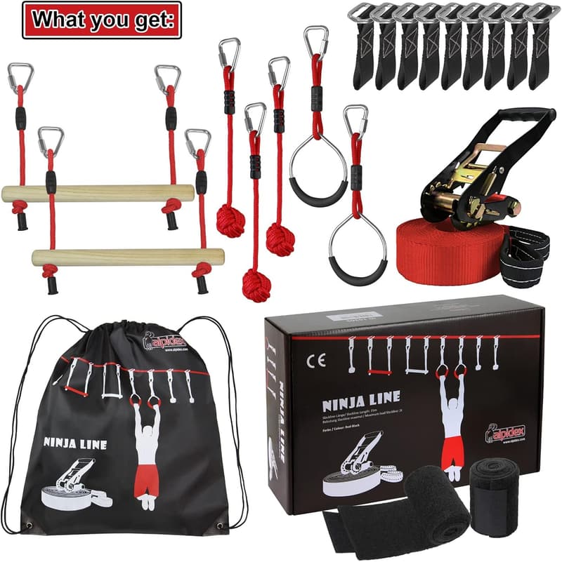 ALPIDEX Ninja Line Slackline Set 15 m für Jugendliche und Erwachsene