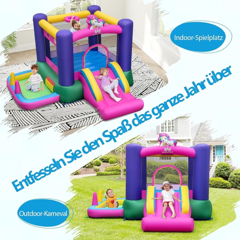 FANTASK Hüpfburg mit Rutsche und Spielbereich für drinnen und draußen