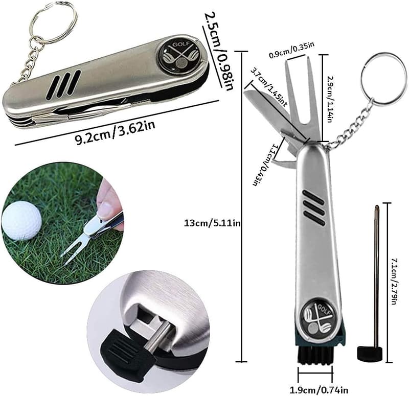 Multifunktionales Golfreinigungsset mit Tuch, Bürste und Ballmarker