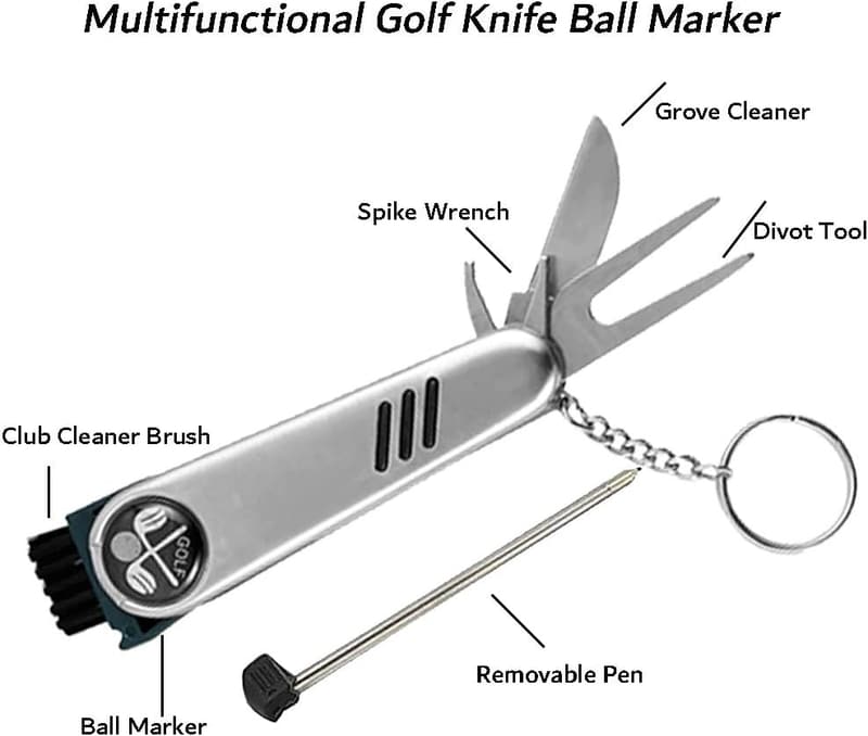 Multifunktionales Golfreinigungsset mit Tuch, Bürste und Ballmarker