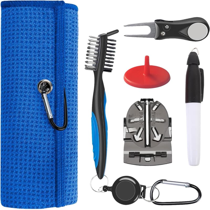 Mikrofaser Golfhandtuch mit 6-teiligem Reinigungsset für Golfschläger