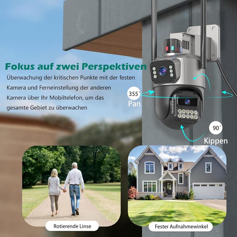 6MP Außenkamera mit Dual-Objektiv und automatischer Nachverfolgung