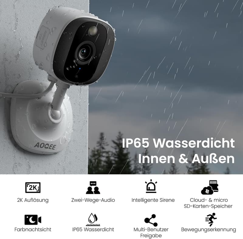 AOQEE 2er Set WLAN Überwachungskamera für Innen und Außen mit Nachtsicht