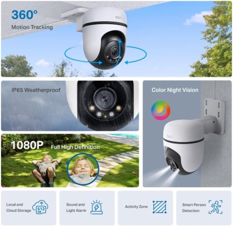TP-Link Tapo C500 Außen-WLAN-Kamera, 1080p, 360° Sicht, Nachtsicht